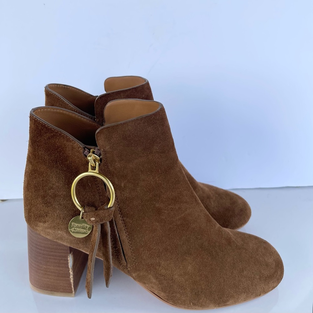 See By Chloe Brown Ankle Booties with Suede Finish